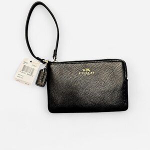 COACH Black Leather Wristlet With Gold Details NWT